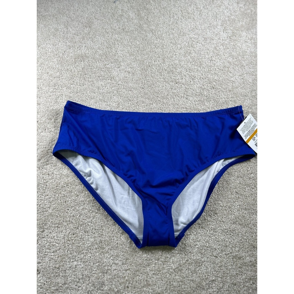 24th & Ocean Swimwear Women's Blue 16W Solid Mid Waist‎ Bikini Bottom